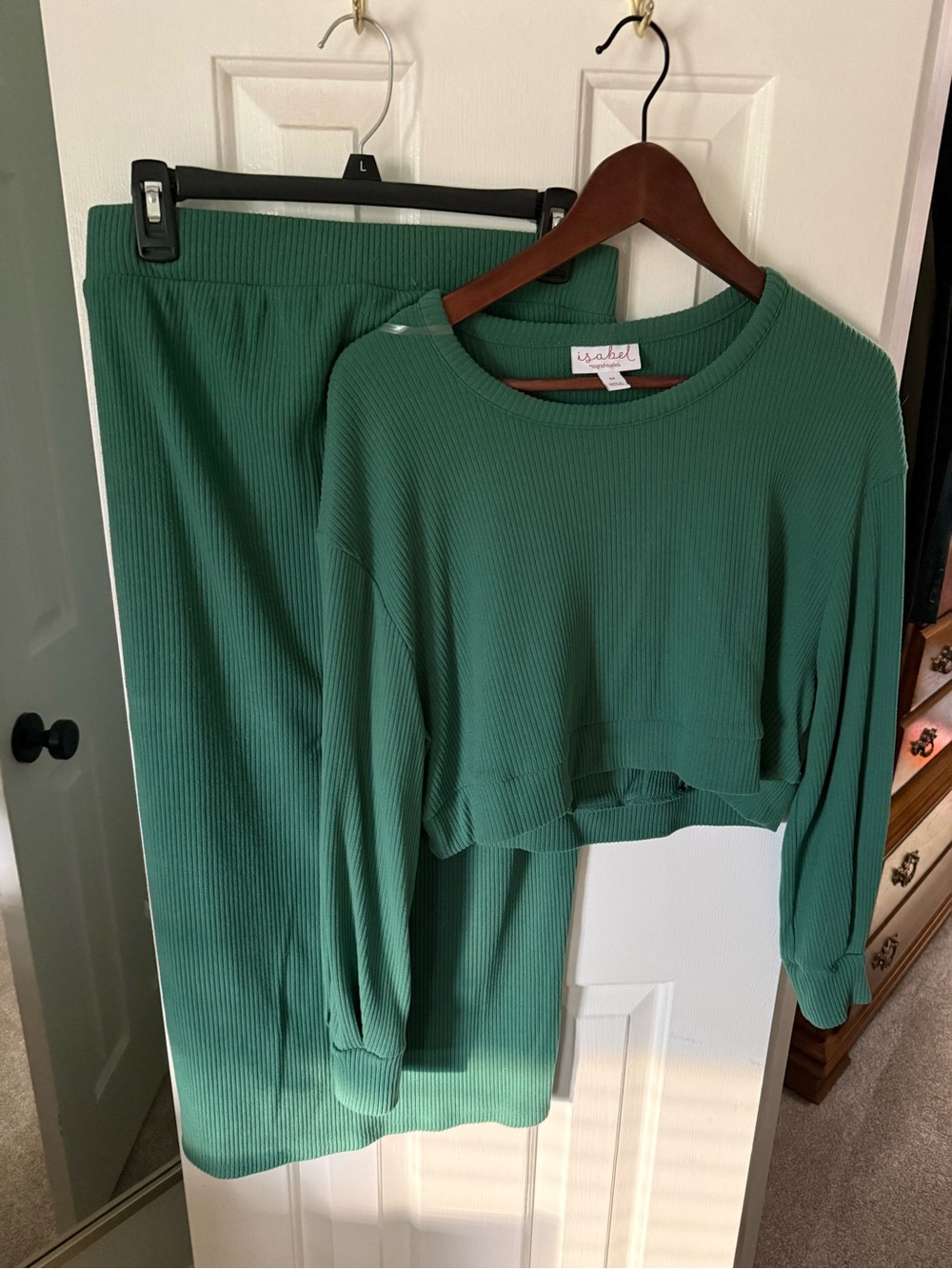 Isabel Ribbed Two-Piece Set in Forest Green